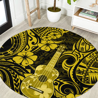hawaii-ukulele-round-carpet-polynesian-pattern-yellow-version