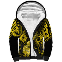 Hawaii Ukulele Sherpa Hoodie Polynesian Pattern Yellow Version - Wonder Print Shop