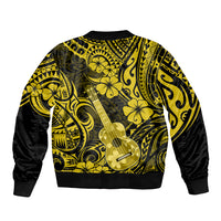 Hawaii Ukulele Sleeve Zip Bomber Jacket Polynesian Pattern Yellow Version - Wonder Print Shop