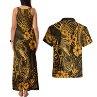 Hawaii Fish Hook Couples Matching Tank Maxi Dress and Hawaiian Shirt Polynesian Pattern Gold Version - Wonder Print Shop