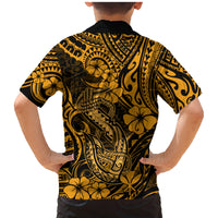 Hawaii Fish Hook Family Matching Mermaid Dress and Hawaiian Shirt Polynesian Pattern Gold Version - Wonder Print Shop