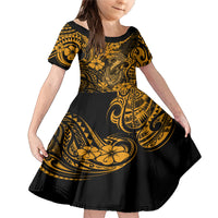 Hawaii Fish Hook Family Matching Mermaid Dress and Hawaiian Shirt Polynesian Pattern Gold Version - Wonder Print Shop