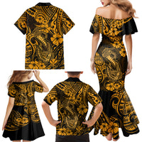 Hawaii Fish Hook Family Matching Mermaid Dress and Hawaiian Shirt Polynesian Pattern Gold Version - Wonder Print Shop