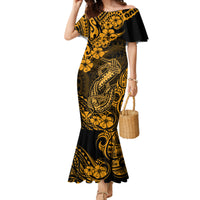 Hawaii Fish Hook Family Matching Mermaid Dress and Hawaiian Shirt Polynesian Pattern Gold Version - Wonder Print Shop