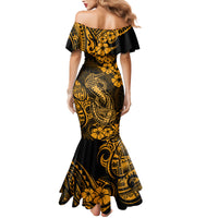 Hawaii Fish Hook Family Matching Mermaid Dress and Hawaiian Shirt Polynesian Pattern Gold Version - Wonder Print Shop