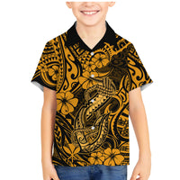 Hawaii Fish Hook Family Matching Mermaid Dress and Hawaiian Shirt Polynesian Pattern Gold Version - Wonder Print Shop