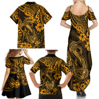 Hawaii Fish Hook Family Matching Summer Maxi Dress and Hawaiian Shirt Polynesian Pattern Gold Version - Wonder Print Shop