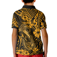 Hawaii Fish Hook Kid Polo Shirt Polynesian Pattern Gold Version - Wonder Print Shop