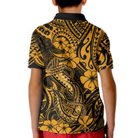 Hawaii Fish Hook Kid Polo Shirt Polynesian Pattern Gold Version - Wonder Print Shop