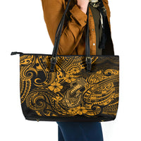 Hawaii Fish Hook Leather Tote Bag Polynesian Pattern Gold Version - Wonder Print Shop