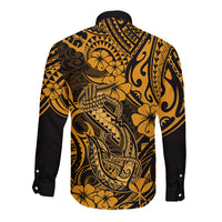 Hawaii Fish Hook Long Sleeve Button Shirt Polynesian Pattern Gold Version - Wonder Print Shop