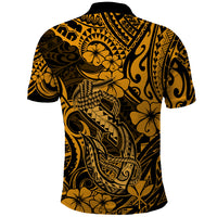 Hawaii Fish Hook Polo Shirt Polynesian Pattern Gold Version - Wonder Print Shop
