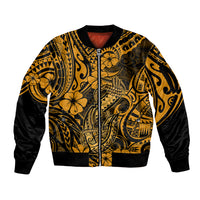 Hawaii Fish Hook Sleeve Zip Bomber Jacket Polynesian Pattern Gold Version - Wonder Print Shop