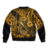 Hawaii Fish Hook Sleeve Zip Bomber Jacket Polynesian Pattern Gold Version - Wonder Print Shop