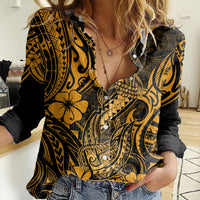 Hawaii Fish Hook Women Casual Shirt Polynesian Pattern Gold Version - Wonder Print Shop