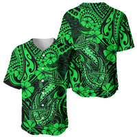 Hawaii Fish Hook Baseball Jersey Polynesian Pattern Green Version - Wonder Print Shop