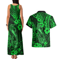 Hawaii Fish Hook Couples Matching Tank Maxi Dress and Hawaiian Shirt Polynesian Pattern Green Version - Wonder Print Shop