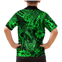Hawaii Fish Hook Family Matching Mermaid Dress and Hawaiian Shirt Polynesian Pattern Green Version - Wonder Print Shop