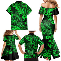 Hawaii Fish Hook Family Matching Mermaid Dress and Hawaiian Shirt Polynesian Pattern Green Version - Wonder Print Shop