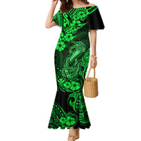 Hawaii Fish Hook Family Matching Mermaid Dress and Hawaiian Shirt Polynesian Pattern Green Version - Wonder Print Shop