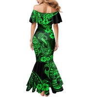 Hawaii Fish Hook Family Matching Mermaid Dress and Hawaiian Shirt Polynesian Pattern Green Version - Wonder Print Shop