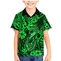 Hawaii Fish Hook Family Matching Mermaid Dress and Hawaiian Shirt Polynesian Pattern Green Version - Wonder Print Shop