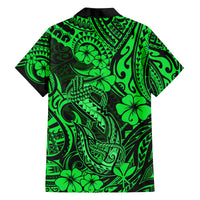 Hawaii Fish Hook Family Matching Off Shoulder Maxi Dress and Hawaiian Shirt Polynesian Pattern Green Version - Wonder Print Shop