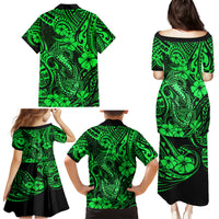 Hawaii Fish Hook Family Matching Puletasi Dress and Hawaiian Shirt Polynesian Pattern Green Version - Wonder Print Shop