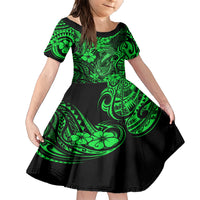 Hawaii Fish Hook Family Matching Short Sleeve Bodycon Dress and Hawaiian Shirt Polynesian Pattern Green Version - Wonder Print Shop