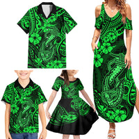 Hawaii Fish Hook Family Matching Summer Maxi Dress and Hawaiian Shirt Polynesian Pattern Green Version - Wonder Print Shop