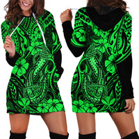 Hawaii Fish Hook Hoodie Dress Polynesian Pattern Green Version - Wonder Print Shop