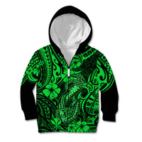 Hawaii Fish Hook Kid Hoodie Polynesian Pattern Green Version - Wonder Print Shop