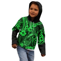 Hawaii Fish Hook Kid Hoodie Polynesian Pattern Green Version - Wonder Print Shop