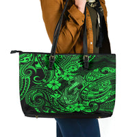 Hawaii Fish Hook Leather Tote Bag Polynesian Pattern Green Version - Wonder Print Shop