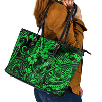 Hawaii Fish Hook Leather Tote Bag Polynesian Pattern Green Version - Wonder Print Shop