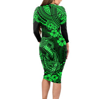 Hawaii Fish Hook Long Sleeve Bodycon Dress Polynesian Pattern Green Version - Wonder Print Shop