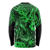 Hawaii Fish Hook Long Sleeve Shirt Polynesian Pattern Green Version - Wonder Print Shop