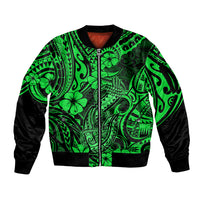 Hawaii Fish Hook Sleeve Zip Bomber Jacket Polynesian Pattern Green Version - Wonder Print Shop