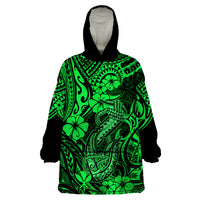 Hawaii Fish Hook Wearable Blanket Hoodie Polynesian Pattern Green Version - Wonder Print Shop
