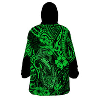 Hawaii Fish Hook Wearable Blanket Hoodie Polynesian Pattern Green Version - Wonder Print Shop