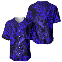 Hawaii Fish Hook Baseball Jersey Polynesian Pattern Navy Blue Version - Wonder Print Shop