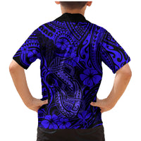 Hawaii Fish Hook Family Matching Mermaid Dress and Hawaiian Shirt Polynesian Pattern Navy Blue Version - Wonder Print Shop
