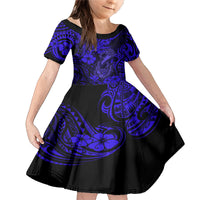 Hawaii Fish Hook Family Matching Mermaid Dress and Hawaiian Shirt Polynesian Pattern Navy Blue Version - Wonder Print Shop