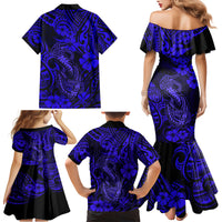 Hawaii Fish Hook Family Matching Mermaid Dress and Hawaiian Shirt Polynesian Pattern Navy Blue Version - Wonder Print Shop