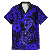 Hawaii Fish Hook Family Matching Mermaid Dress and Hawaiian Shirt Polynesian Pattern Navy Blue Version - Wonder Print Shop