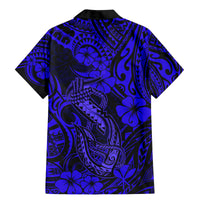 Hawaii Fish Hook Family Matching Mermaid Dress and Hawaiian Shirt Polynesian Pattern Navy Blue Version - Wonder Print Shop