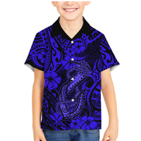 Hawaii Fish Hook Family Matching Mermaid Dress and Hawaiian Shirt Polynesian Pattern Navy Blue Version - Wonder Print Shop