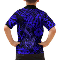 Hawaii Fish Hook Family Matching Off Shoulder Maxi Dress and Hawaiian Shirt Polynesian Pattern Navy Blue Version - Wonder Print Shop