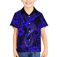 Hawaii Fish Hook Family Matching Off Shoulder Maxi Dress and Hawaiian Shirt Polynesian Pattern Navy Blue Version - Wonder Print Shop