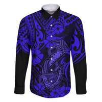 Hawaii Fish Hook Family Matching Puletasi Dress and Hawaiian Shirt Polynesian Pattern Navy Blue Version - Wonder Print Shop